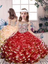 Latest Scoop Sleeveless Organza Pageant Gowns For Girls Beading and Ruffles Lace Up