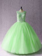 Delicate Tulle Sleeveless Asymmetrical Quinceanera Gowns and Beading