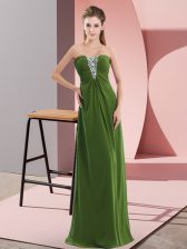 Ideal Floor Length Zipper Prom Evening Gown Olive Green for Prom and Party with Beading