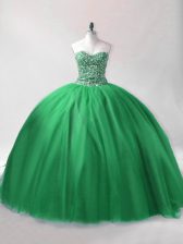  Ball Gowns Quinceanera Gowns Dark Green Sweetheart Tulle Sleeveless Floor Length Lace Up