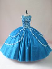  Floor Length Ball Gowns Sleeveless Blue 15 Quinceanera Dress Lace Up