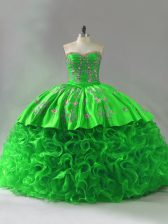 New Style Embroidery and Ruffles Sweet 16 Dresses Lace Up Sleeveless Brush Train