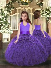 Cheap Sleeveless Lace Up Floor Length Ruffles Little Girls Pageant Dress