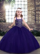  Purple Tulle Lace Up Child Pageant Dress Sleeveless Floor Length Beading