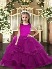 Ruffled Layers Kids Formal Wear Purple Lace Up Sleeveless Floor Length