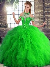 Gorgeous Green Sleeveless Beading and Ruffles Floor Length Quinceanera Gown
