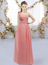  Watermelon Red One Shoulder Neckline Hand Made Flower Dama Dress for Quinceanera Sleeveless Lace Up