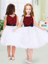 High Quality White Zipper Toddler Flower Girl Dress Sequins and Hand Made Flower Sleeveless Knee Length