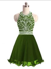Fantastic Olive Green Sleeveless Beading Mini Length Dress for Prom