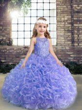 Sweet Floor Length Lace Up Pageant Gowns Lavender for Party and Wedding Party with Beading and Ruffles
