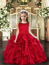 Customized Red Sleeveless Organza Lace Up Pageant Gowns For Girls for Party and Wedding Party