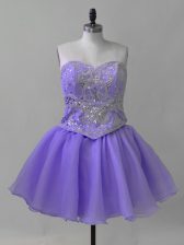 Exquisite Lavender Sleeveless Organza Lace Up for Prom and Party and Military Ball