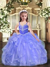  Lavender Sleeveless Beading and Ruffles Floor Length Pageant Gowns For Girls