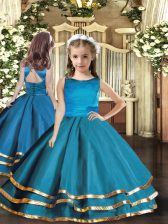 Discount Scoop Sleeveless Pageant Dress Wholesale Floor Length Ruffled Layers Teal Organza