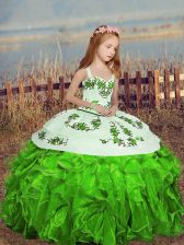 Custom Made Ball Gowns Embroidery and Ruffles Pageant Gowns For Girls Lace Up Organza Sleeveless Floor Length