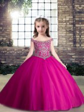  Fuchsia Lace Up Sweetheart Beading Little Girls Pageant Dress Tulle Sleeveless
