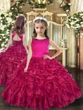  Ruffles Girls Pageant Dresses Fuchsia Lace Up Sleeveless Floor Length
