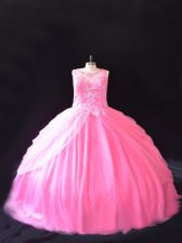  Ball Gowns Sleeveless Rose Pink Sweet 16 Quinceanera Dress Court Train Lace Up