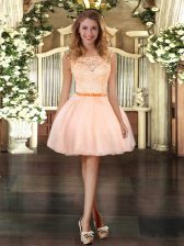  Peach Prom Dress Prom and Party with Lace Scoop Sleeveless Zipper