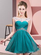  A-line Prom Gown Teal Scoop Chiffon Sleeveless Mini Length Backless