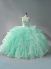 Best Sweetheart Sleeveless Organza 15 Quinceanera Dress Beading and Ruffles Court Train Lace Up