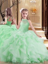  Tulle Scoop Sleeveless Lace Up Beading and Ruffles Little Girl Pageant Dress in 