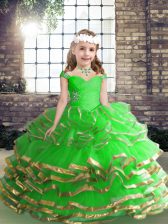 Trendy Sleeveless Beading and Ruching Lace Up Pageant Gowns For Girls
