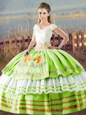 Popular Sleeveless Lace Up Floor Length Embroidery and Ruffled Layers Sweet 16 Dress