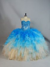 Elegant Sleeveless Tulle Lace Up Quinceanera Gowns in Multi-color with Appliques and Ruffles