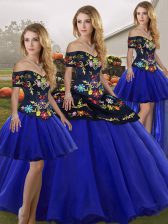  Royal Blue Lace Up Quinceanera Dresses Embroidery Sleeveless Floor Length