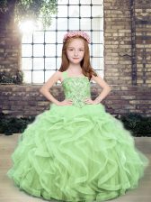  Yellow Green Ball Gowns Beading and Ruffles Child Pageant Dress Lace Up Tulle Sleeveless Floor Length