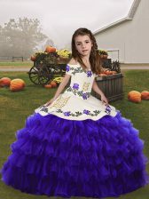 Excellent Ball Gowns Custom Made Pageant Dress Purple Straps Organza Sleeveless Floor Length Lace Up