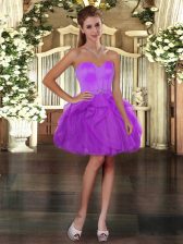 Gorgeous Sweetheart Sleeveless Evening Dress Mini Length Ruffles Purple Tulle