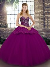 Deluxe Fuchsia Sweet 16 Dress Military Ball and Sweet 16 and Quinceanera with Beading and Appliques Sweetheart Sleeveless Lace Up