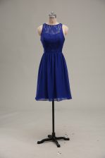Custom Designed Scoop Sleeveless Zipper Prom Gown Royal Blue Chiffon