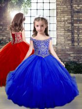  Off The Shoulder Sleeveless Side Zipper Little Girls Pageant Gowns Royal Blue Tulle