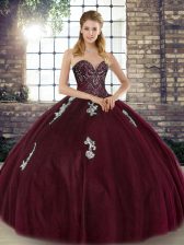  Burgundy Quinceanera Gowns Military Ball and Sweet 16 and Quinceanera with Beading and Appliques Sweetheart Sleeveless Lace Up