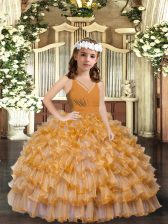 Floor Length Ball Gowns Sleeveless Gold Pageant Gowns For Girls Zipper