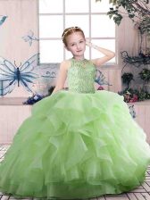  Scoop Sleeveless Tulle Little Girls Pageant Dress Wholesale Beading and Ruffles Zipper