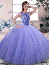 Top Selling Lavender Sleeveless Floor Length Beading Lace Up Quince Ball Gowns