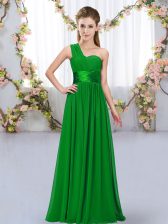  Dark Green Empire One Shoulder Sleeveless Chiffon Floor Length Lace Up Belt Quinceanera Dama Dress