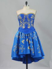  Blue A-line Sweetheart Sleeveless Embroidery Mini Length Lace Up Prom Evening Gown