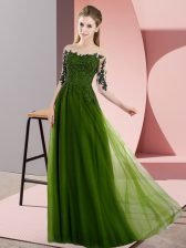 Beauteous Beading and Lace Vestidos de Damas Olive Green Lace Up Half Sleeves Floor Length