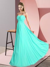  Empire Homecoming Dress Turquoise Sweetheart Chiffon Sleeveless Floor Length Lace Up