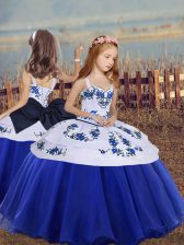  Blue Sleeveless Organza Lace Up Little Girl Pageant Dress for Party and Wedding Party