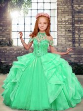 On Sale Apple Green Scoop Neckline Beading and Ruffles Little Girls Pageant Dress Sleeveless Lace Up