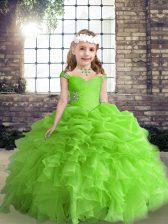 Customized Sleeveless Lace Up Floor Length Beading and Ruffles and Pick Ups Little Girls Pageant Dress Wholesale