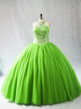 Custom Design 15th Birthday Dress Sweet 16 and Quinceanera with Beading Halter Top Sleeveless Court Train Lace Up