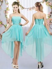 Dynamic Chiffon Sleeveless High Low Dama Dress for Quinceanera and Beading