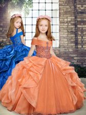  Floor Length Ball Gowns Sleeveless Orange Little Girls Pageant Gowns Lace Up